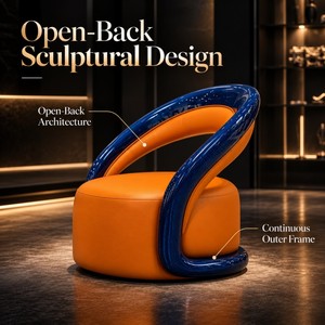 <span class=keywords><strong>Fauteuil</strong></span> lounge de luxe en fibre de carbone avec revêtement en <span class=keywords><strong>cuir</strong></span> orange pour salon, hall d'hôtel et <span class=keywords><strong>club</strong></span>, idéal pour l'espace lounge et l'exposition en showroom - Product Image 4