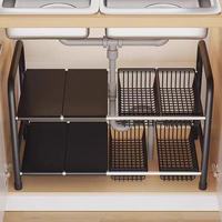 Organizador telescópico ajustable para fregadero de metal Bandeja de almacenamiento consumible de longitud ajustable Soporte vertical de doble capa