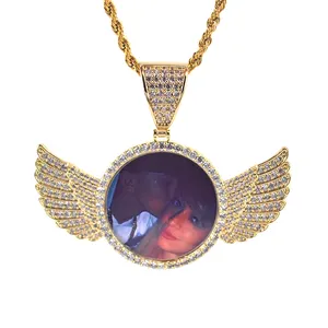 Moda Foto Locket Zircone Personalizzato su misura Ala Collana Foto