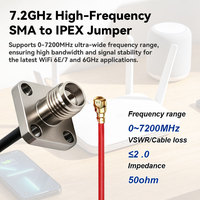 Cable coaxial de baja pérdida de 180 mm, conector RF-SMA hembra de 4 orificios a estilo U.FL, compatible con WiFi 7 de 7.2 GHz, color rojo.