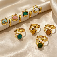 Nouvelle bague tendance en acier inoxydable, style européen et américain, avec pierre naturelle turquoise, bague ouverte pour femme, plaquée or 18 carats, accessoires pour les mains