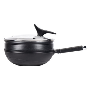 Nonstick Frying <b>Pan</b> With Lid Induction Compatible Round Wok Hand Wash Only Plasma Sprayed Coating - Product Image 1