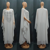 Abaya Papillon en Chiffon Brodé de Perles de Luxe, Robe Longue Musulmane avec Robe Intérieure, Col Rond, Robe Élégante, Boubou Africain