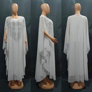 Abaya Papillon en Chiffon Brodé de Perles de Luxe, Robe Longue Musulmane avec Robe Intérieure, Col Rond, Robe Élégante, <span class=keywords><strong>Boubou</strong></span> <span class=keywords><strong>Africain</strong></span> - Product Image 2