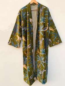 Veste longue bomber en velours vert jungle à imprimé animal pour femme, style bohème, avec ceinture, idéale pour l'hiver et la plage - Product Image 6