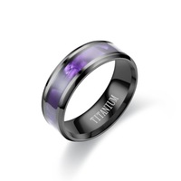 Bague large noire avec incrustation violette et bord poli, bague statement, en stock, bijoux en gros