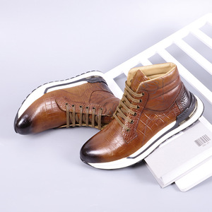 Bottines pour hommes en cuir véritable, bout rond, à lacets, respirantes, chaussures décontractées toutes saisons - Product Image 1