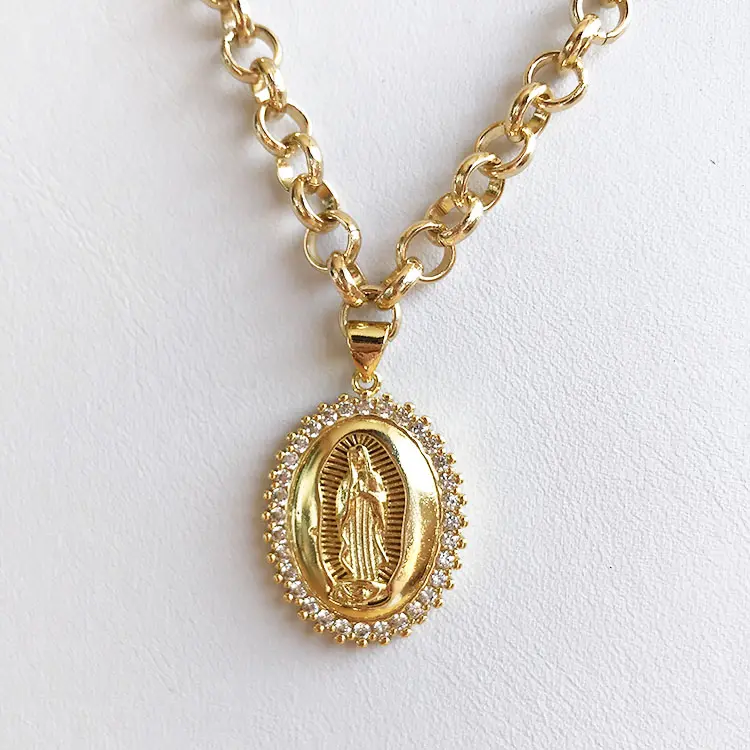NZ1056 CZ Micro pavimenta la collana della vergine maria e la catena placcata oro donne/uomini collana pendente medaglia gioielli cristiani,