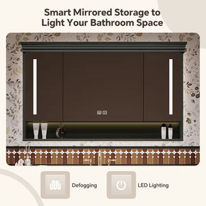 Meuble-lavabo vintage français pour salle de bain avec lavabo simple/double personnalisable, meuble-lavabo autoportant en bois massif avec <span class=keywords><strong>miroir</strong></span> <span class=keywords><strong>LED</strong></span> intelligent - Product Image 4