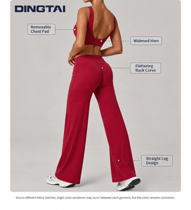 Ensemble de yoga Dingtai U Back à double bretelle pour femme, 2 pièces, avec coussinets amovibles, soutien-gorge de sport à ourlet large et pantalon droit, vêtements de sport - Product Image 5