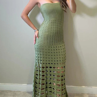 Nouvelle Robe Tube Top Tricotée Sans Bretelles Été 2024, Robe Moulante Unie Sexy pour la Plage, Robe Creuse pour Femme, Idéale pour les Vacances à la Mer