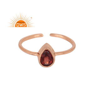 <b>Adjustable</b> Rose Gold Plated <b>Ring</b> Pear Shaped Sterling Silver <b>Ring</b> Natural Garnet Gemstone Set <b>Ring</b> Supplier Jewelry - Product Image 1