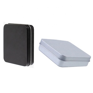 Low MOQ custom logo square matte black gold silver sliding lid metal tin can box for cosmetic brush (NIR01)