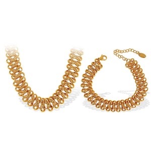 Ensemble de bracelets à maillons plaqués or, bijoux en acier inoxydable, accessoire de mode classique unisexe - Product Image 5