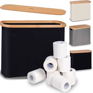 Panier de rangement pour papier toilette de salle de bain avec couvercle, organiseur de papier toilette fin et étroit, bac de rangement pliable en bambou - Product Image 2