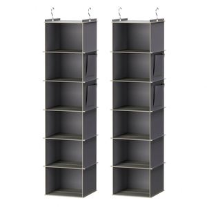 Fabric Non-woven 6 Shelf Hanging Closet Organizer Foldable Wardrobe Clothes <b>Storage</b> Shoe Organizer Hanging Bag - Product Image 2