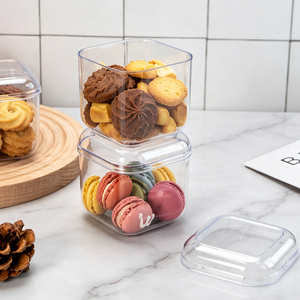 Boîte de rangement carrée transparente en PS de qualité alimentaire avec couvercle, épaisseur 1 mm, modèle JNH-006019, pour pâtisserie <span class=keywords><strong>maison</strong></span>, gâteaux, biscuits et gallettes - Product Image 3