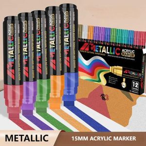 Lot de 12 marqueurs acryliques métalliques jumbo de 15 mm à pointe feutre pour graffiti sur papier, bois, pierre, tissu - pour projets artistiques - Product Image 4