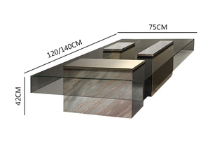Mueble de sala de estar moderno, mesa de té de vidrio templado con patas de mármol, copia superior, mesa de té de vidrio rojo - Product Image 2