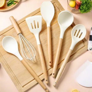 12-Piece Silicone Kitchen Utensil <b>Set</b> With Wooden Handle Non-Stick Heat Resistant Spatula Spoon Ladle For Cooking <b>Baking</b> - Product Image 2