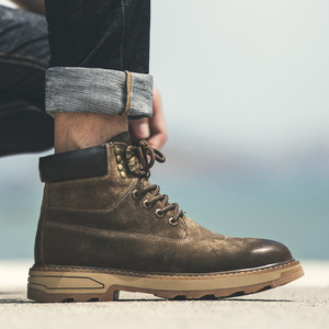Custom Men Mid-Calf <b>Work</b> <b>Boots</b> Lace-Up Rubber Outsole <b>Winter</b> Warm Fabric Lining Solid Style - Product Image 2