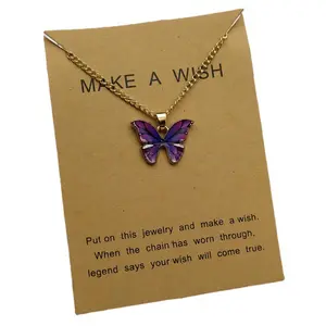 Name Plated Necklace Fashion Bicolor Butterfly Pendant Necklace Plated Butterfly Choker Necklace Gold Retro Customized Alloy Party Accessories 6 Pcs