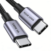Kabel USBC ke USBC 240W 5A Tipe C Kabel Pengisian Cepat USB C 1m 2m 3m Logo Kustom Kualitas Terbaik Kabel USB C Berbahan Nilon Kepang