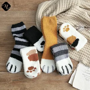 Hot verkaufen süße Katze Krallen Koralle Samt flauschige Fuzzy Socken Frauen Winter warme Boden Slipper Socken