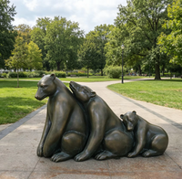 Grande sculpture animale en fibre de verre pour aménagement public, thème trois ours en bronze antique, ornement de pelouse pour parc à thème