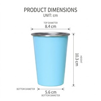 Gobelet à bain de bouche en acier inoxydable 304 à paroi simple de 12 oz, empilable, avec logo personnalisé, bord roulé, couvercle et paille, idéal pour le camping en extérieur