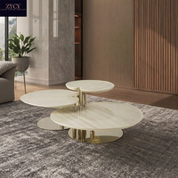 Meubles de salon italiens modernes et luxueux-Table basse en acier inoxydable et marbre combinés haut et bas