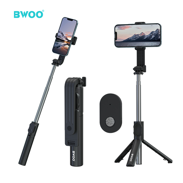 BWOO New Products Mini Mobile Selfie Stick Blue Tooth 5.2 360 Rotation Remote Control Wireless Selfie Stick