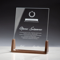 Trofeo de escudo de madera de vidrio personalizado barato Premios de impresión UV Placa en blanco con base de madera