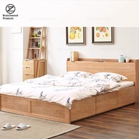 Lit double 1,8 m en chêne massif, style nordique moderne et minimaliste, avec tiroirs et système de levage à vérin pour rangement intégré