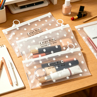 Sac à fermeture éclair en PVC givré personnalisé avec anneau de traction, pochette en plastique transparent à imprimé à pois pour l'emballage de fournitures de bureau, de cosmétiques et de petits articles