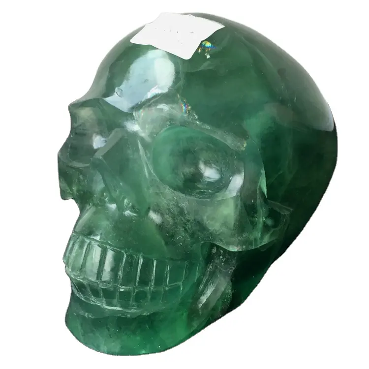 Natural Carved Green Fluorite Stone Decorative Skulls Head Large Crystal Skulls
