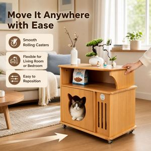 Mesa de Noche de Madera para Gatos, Mesa Auxiliar Multifuncional, Armario Compartido para Humanos y Mascotas, Casa Escondite para Gatos - Product Image 4