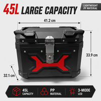 Boîte à bagages arrière pour moto 45L en PP, haute résistance aux chocs, étanche, avec LED, serrure à clé, logo personnalisé, vente en gros