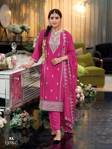 Heavy Chinon Salwar Kameez con bordado Multi y codificación Zarkhan Work Pakistani Salwar Suit con Dupatta - Product Image 3