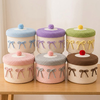 Boîte de rangement cosmétique créative en corde de coton tressée à la main, style moderne et minimaliste, avec couvercle anti-poussière, pour chambre à coucher et rangement pour enfants