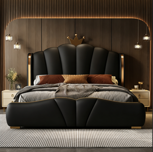 Nouveau <span class=keywords><strong>Lit</strong></span> de Mariage Grand Format 2026 en Cuir Véritable et <span class=keywords><strong>Bois</strong></span> Massif, Style Crème, Luxe Léger Italien, avec Tête de <span class=keywords><strong>Lit</strong></span> Rembourrée pour Chambre Parentale - Product Image 4