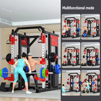 Máquina Smith multifuncional de tamaño mediano para el hogar, con cable cruzado, rack de potencia, equipo de fitness para sentadillas y entrenamiento de cuerpo completo.