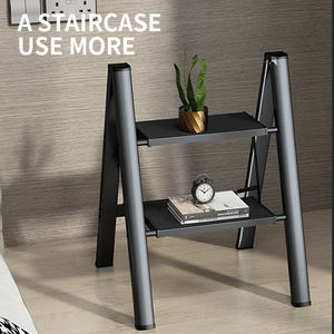 Scala Pieghevole Moderna in Acciaio Nero - Certificata EN131 - Sgabello Domestico e Supporto per Piante Decorativo - Design Sottile Salvaspazio - Product Image 4