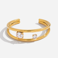 Pulsera de Moda para Mujer MW, Joyería Impermeable de Acero Inoxidable 316L con Circonita, Bañada en Oro de 18K PVD, Diseño Geométrico