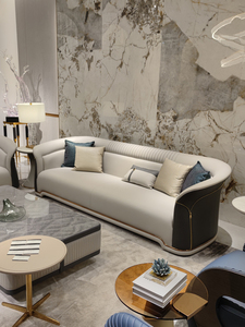 चमड़े के अनुभागीय सोफे आधुनिक लक्जरी आरामदायक विला लिविंग रूम फर्नीचर लकड़ी फ्रेम स्टेनलेस स्टील पैर वास्तविक चमड़े - Product Image 3