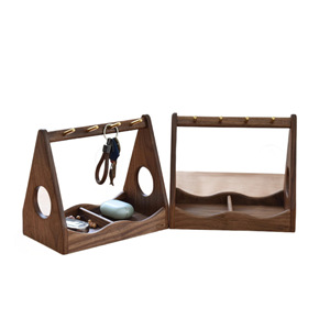 Solid Wood <b>Black</b> Walnut Key Holder Double Compartment Storage Rack Desktop Organizer Living Room Jewelry Box - Product Image 1