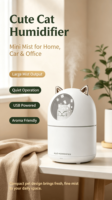 Humidificateur d'air portable 300 ml à brume évaporative, lampe de nuit, alimenté par USB, écologique, pour maison, voiture, bureau, design mignon chat