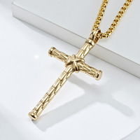 Kalung Liontin Salib Silinder Berkualitas Tinggi Hip Hop Bahan Stainless Steel untuk Pria, Perhiasan Fashion Kristen Yesus, Grosir