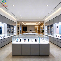 Vitrine de kiosque téléphonique minimaliste moderne pour centre commercial, avec éclairage LED, dos en verre, en aluminium, écologique, personnalisable, pour conception complète de magasin