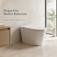 Toilette intelligente avec réservoir d'eau intégré, chasse d'eau automatique, siège chauffant, bouton de commande, couvercle à fermeture douce, lumière nocturne pour salle de bain moderne